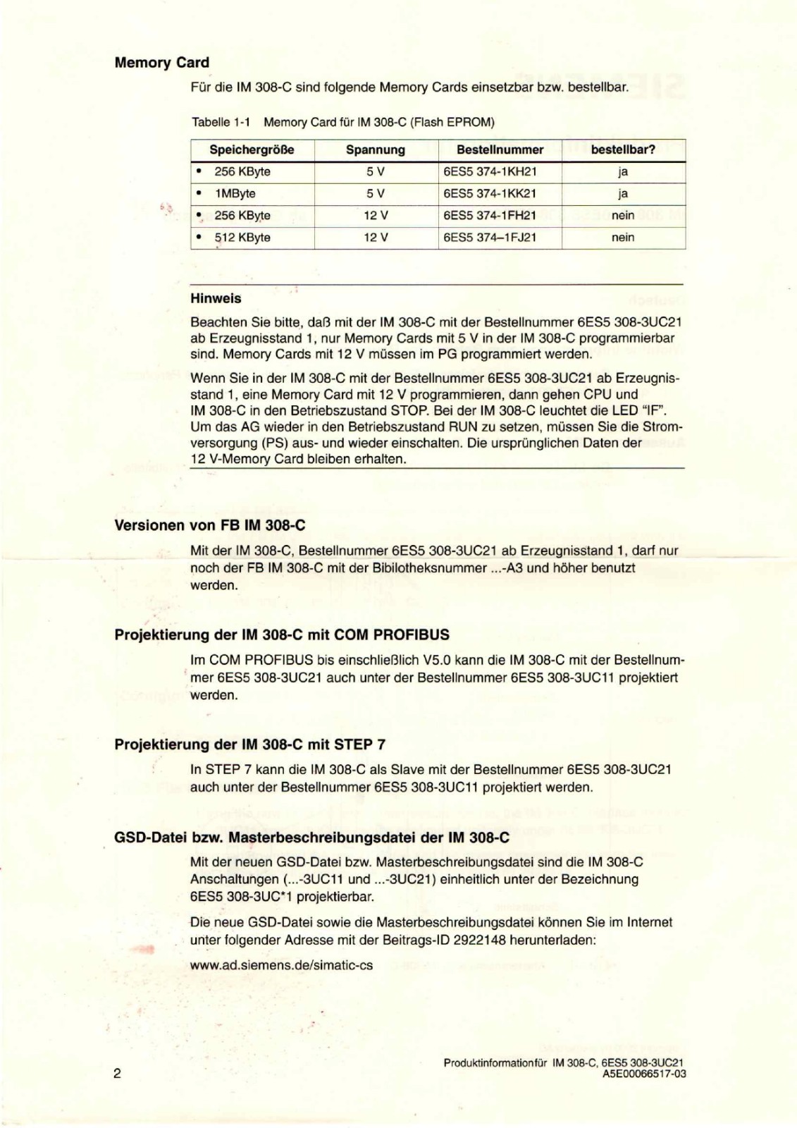 Siemens 6ES5308-3UC21 Technical Data