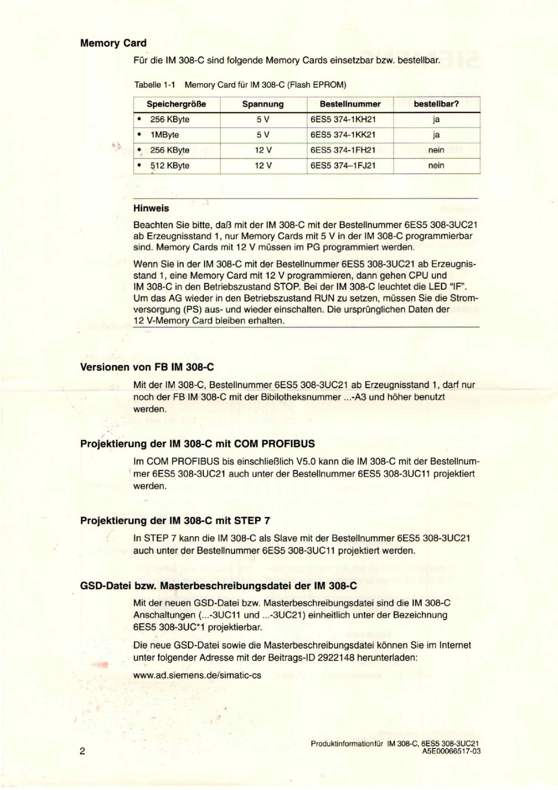 Siemens 6ES5308-3UC21 Technical Data