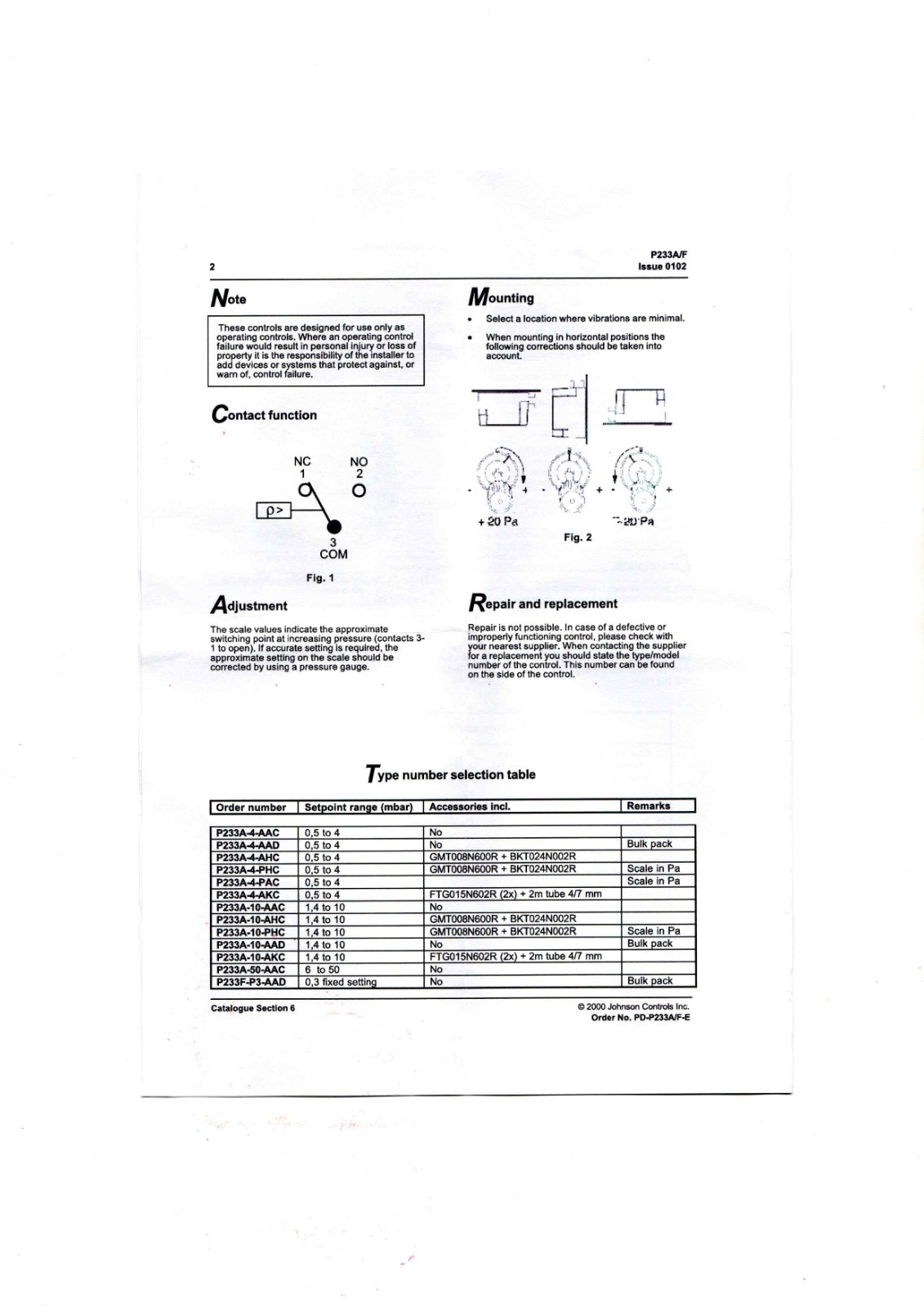 Johnson Controls P233A/F Controller