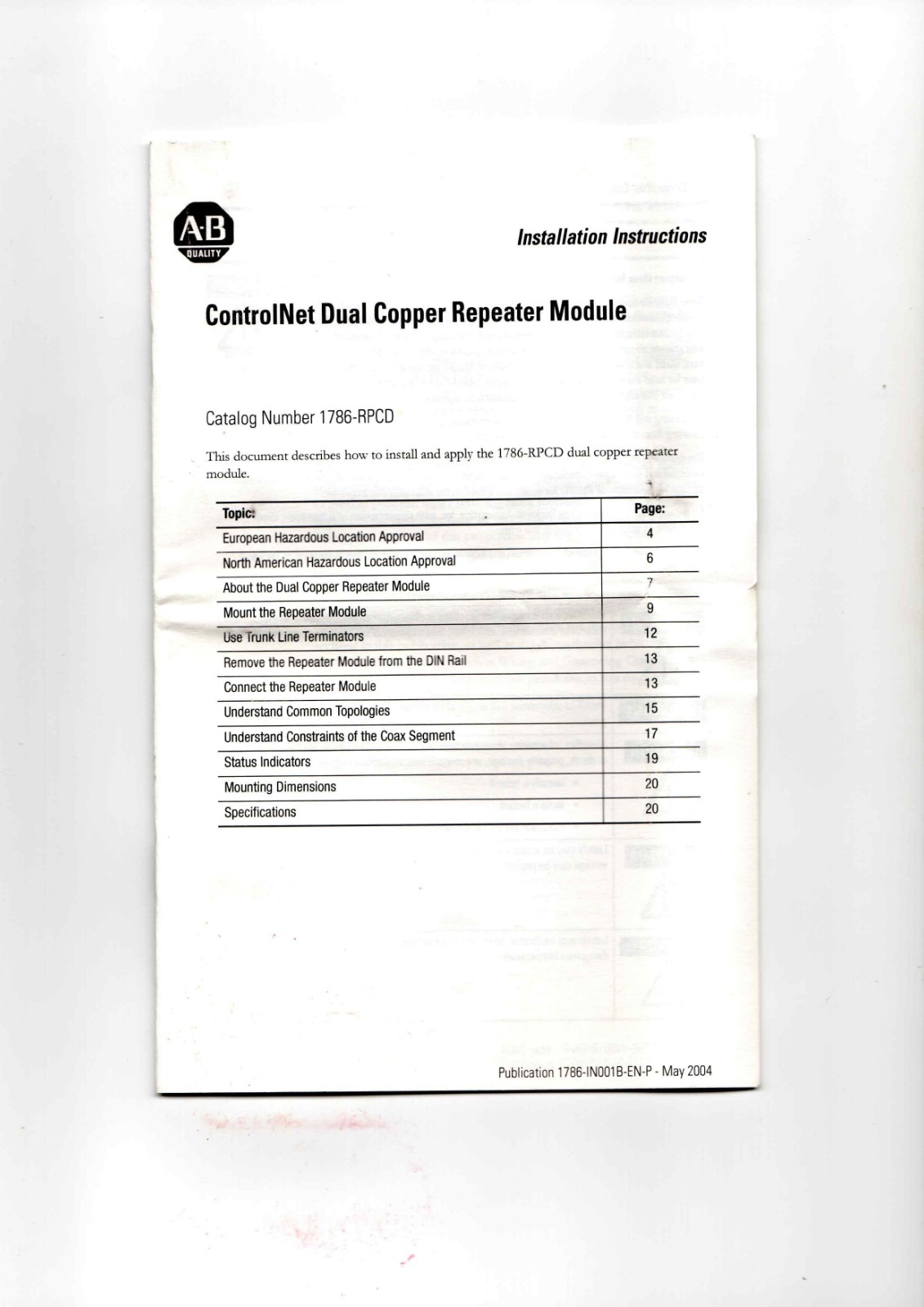 A-B 1786-RPCD Modular Controller