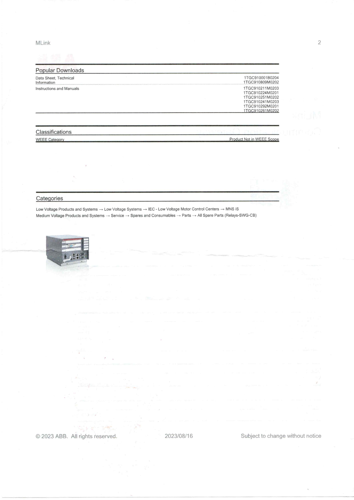 ABB 1TGE120021R0010