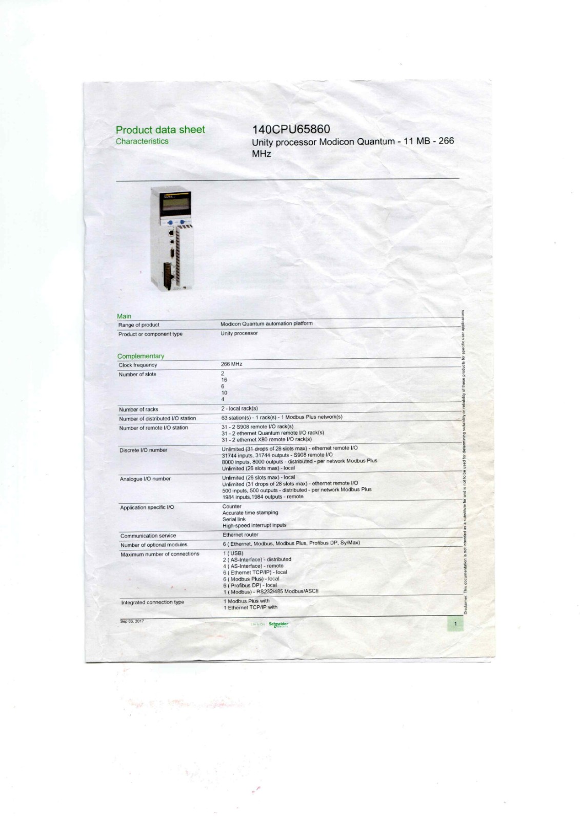 Schneider 140CPU65860 controller module