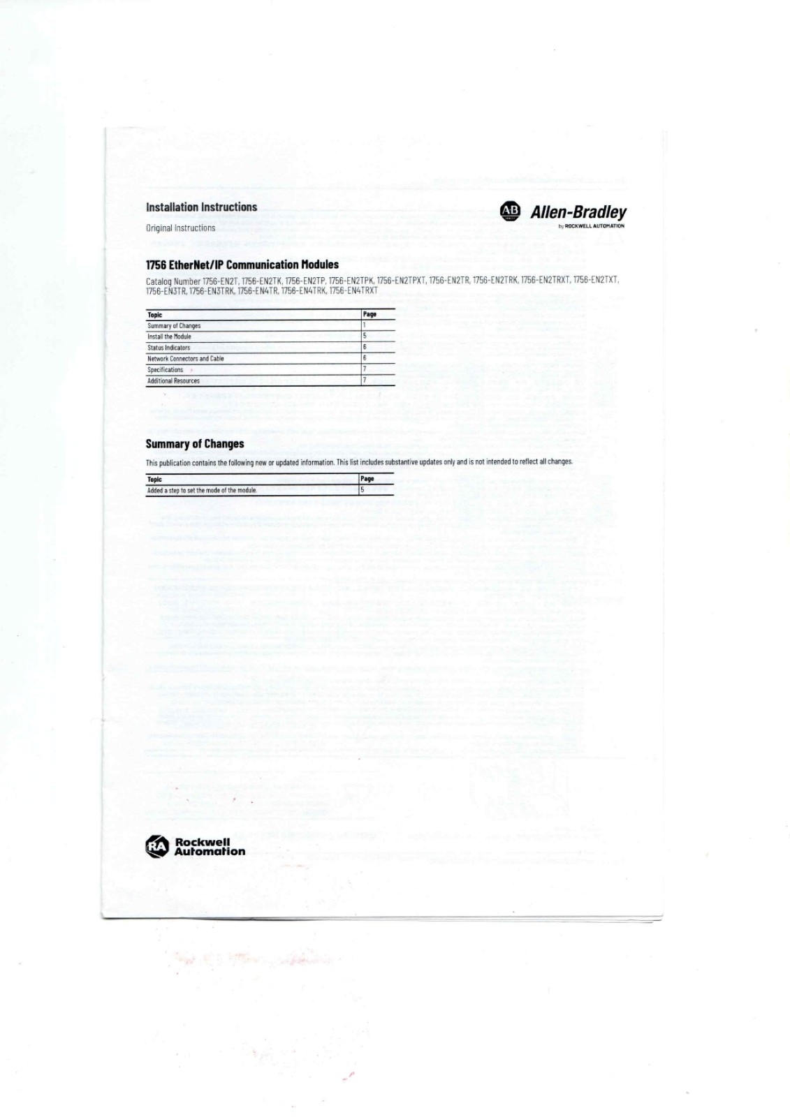 A-B 1756-EN2T,1756-EN2TK,1756-EN2TP,1756-EN2TPK,