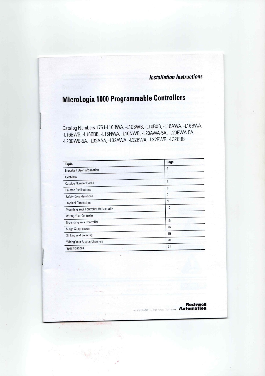 A-B 1761-L10BWA,-L10BWB,-L10BXB,-L16AWA,-L16BWA,-L16BWB,-L16BBB,-L16NWA,-L16NWB,-